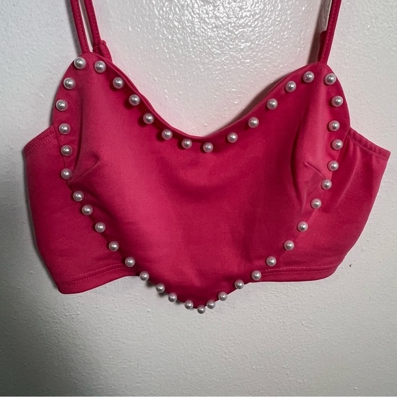 Shein Heart Pattern Tank Top Pink Pearls 6 - Picture 7 of 10